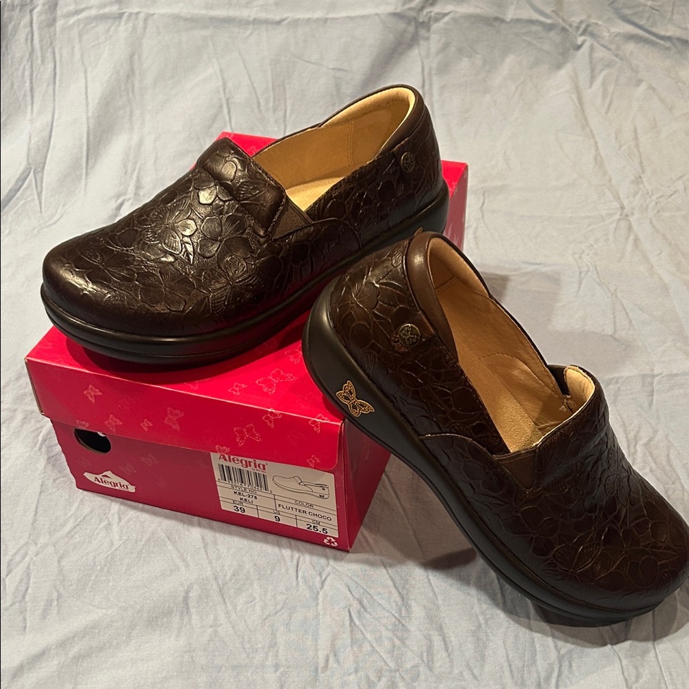 Alegria Keli Dark Brown Embossed Leather Slip-Ons
